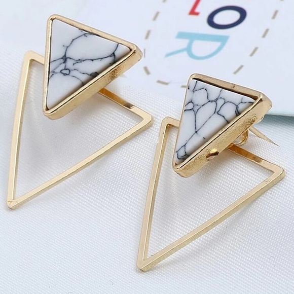 Marble triangle earrings - Picture 2 of 5